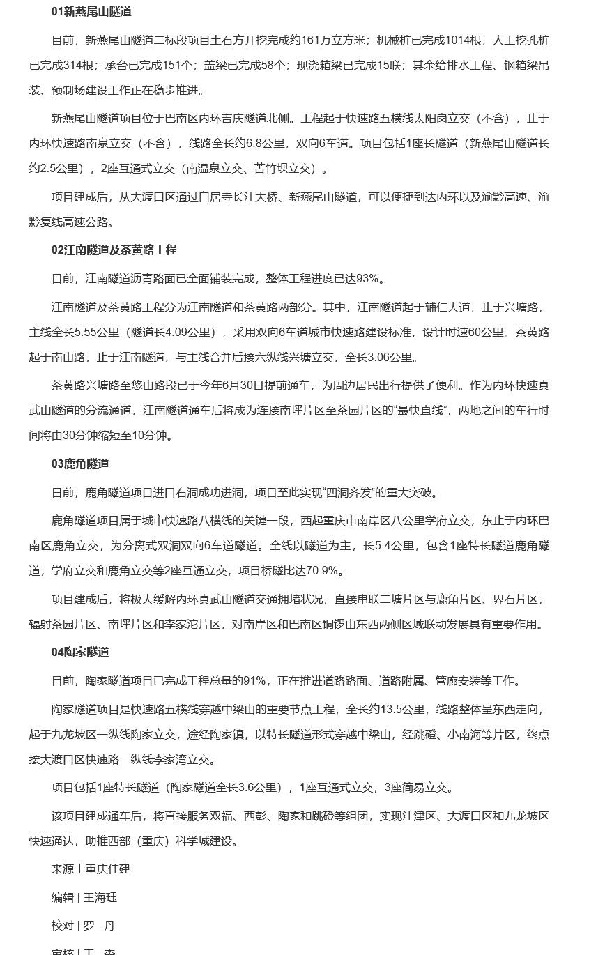 【重庆多个隧道项目进度刷新！有你的关注吗？】网页链接