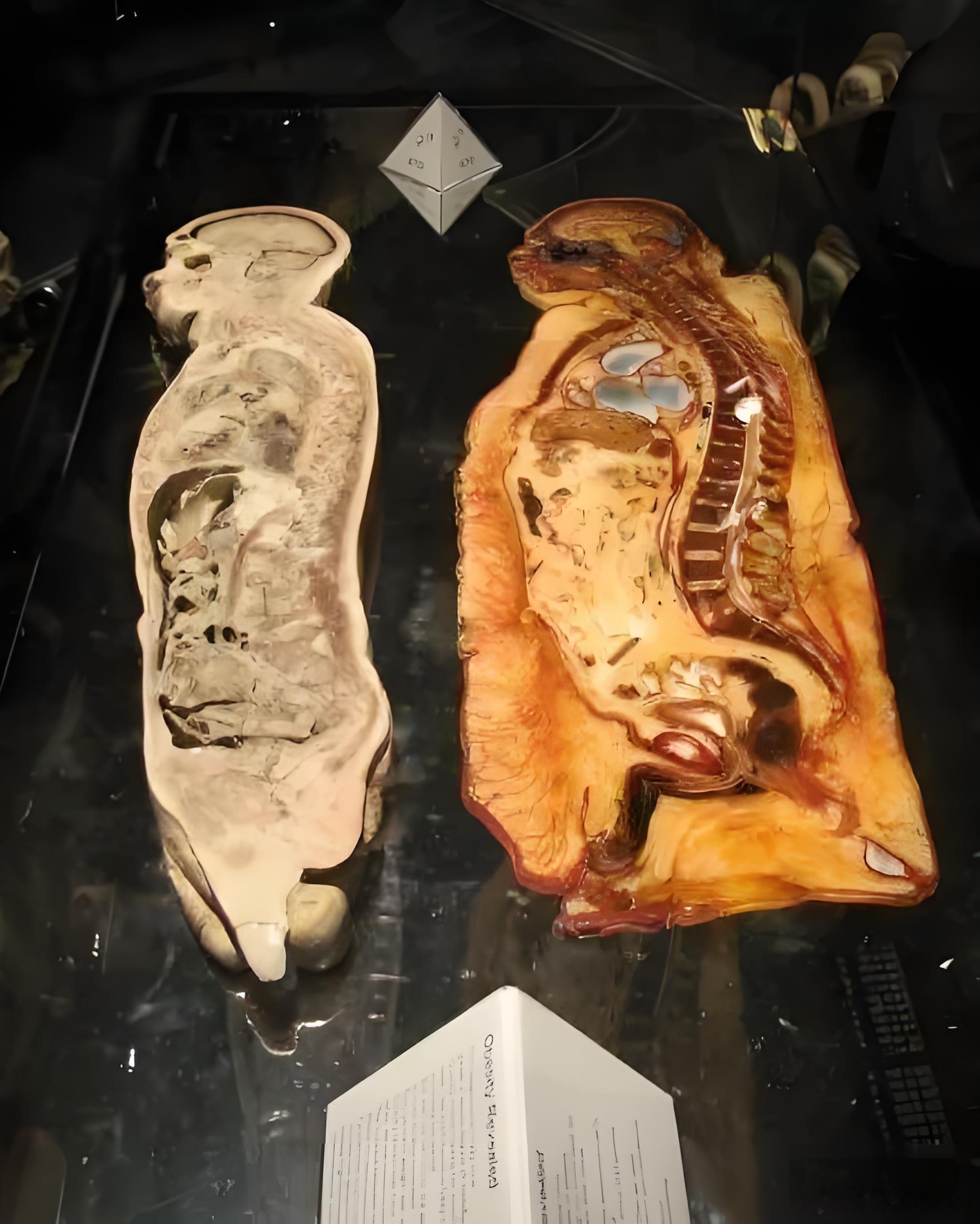 2016年，美国。BBC拍摄的医学纪录片，普通人与肥胖者的纵切面“切片”对比。仔