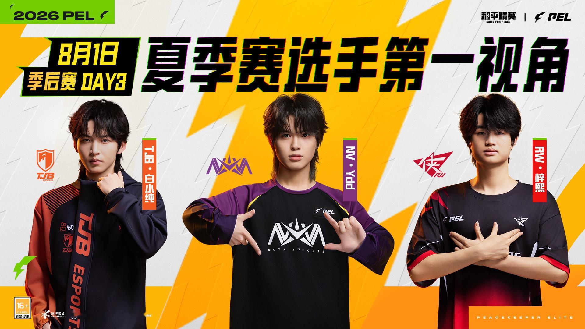 8月1日季后赛DAY3官方第一视角名单公布：TJB白小纯、NVYdd、RW梓熙。