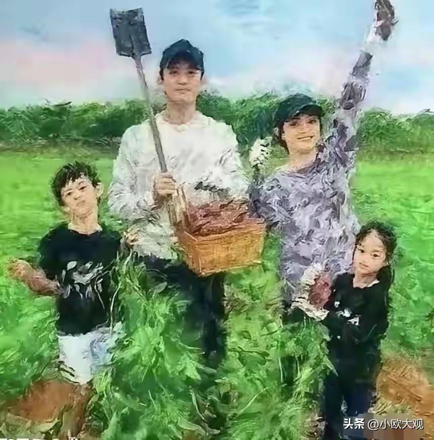 孙俪画的一家四口的油画真像，尤其是她自己，画得最像。

她真是干啥像啥，多才多艺