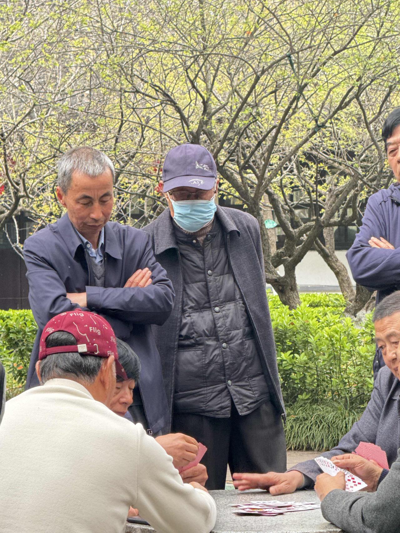 与大哥在人民公园观摩掼蛋