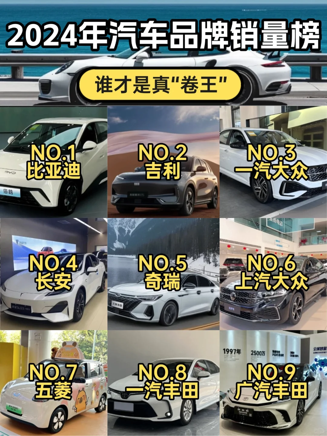 2024年汽车品牌销量TOP10，谁才是真卷王？