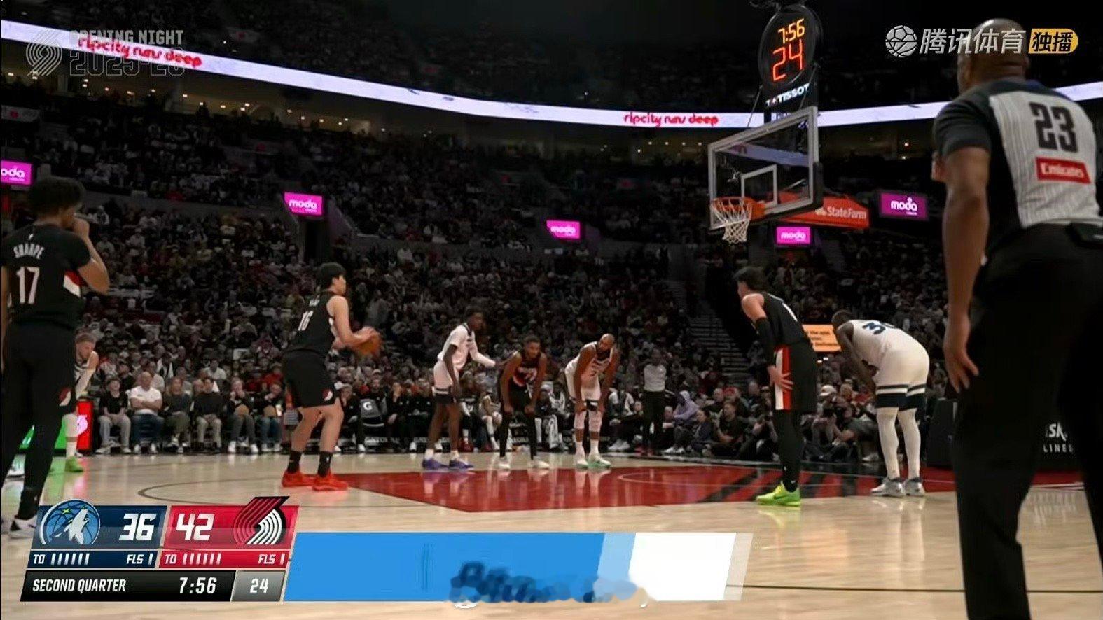 杨瀚森常规赛首分 杨瀚森两罚两中，NBA生涯首分进账。[耶]开拓者vs森林狼 ​