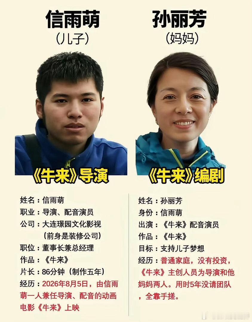 特地查了一下《牛来》导演背后的确有高人，那个人不是别人，正是导演信雨萌的母亲孙丽