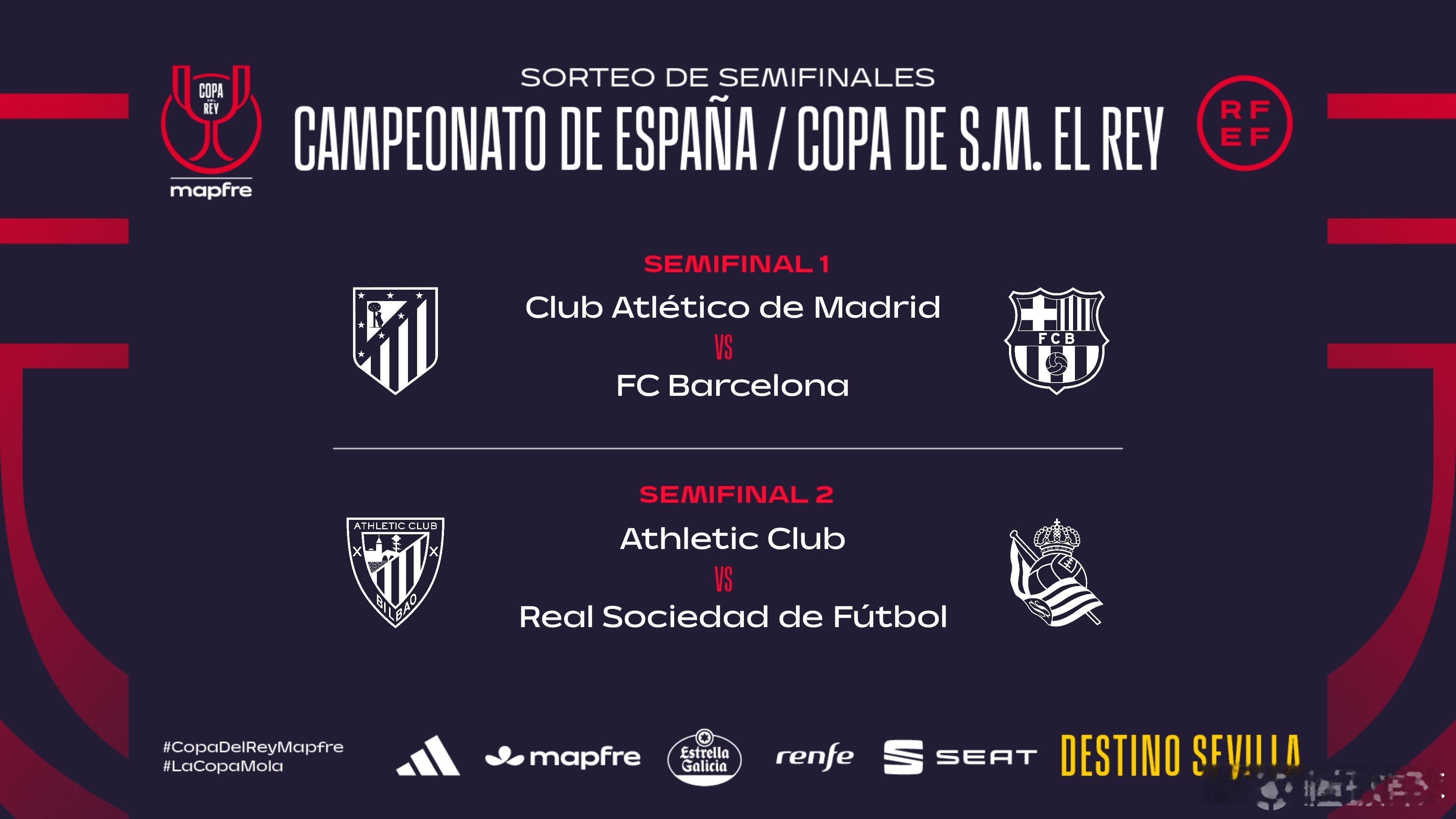 国王杯半决赛巴萨战马竞巴萨 国王杯半决赛对阵：巴萨再遇马竞，毕包与皇社上演巴斯克