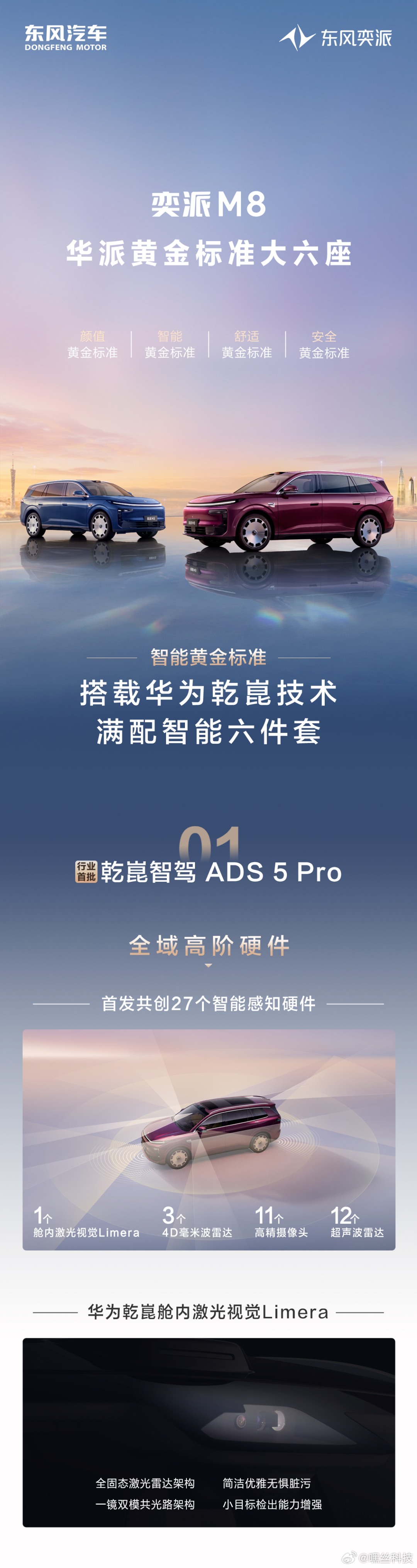 奕派M8满配搭载华为乾崑这含金量无需多言1个舱内激光视觉Limera、3个4D毫