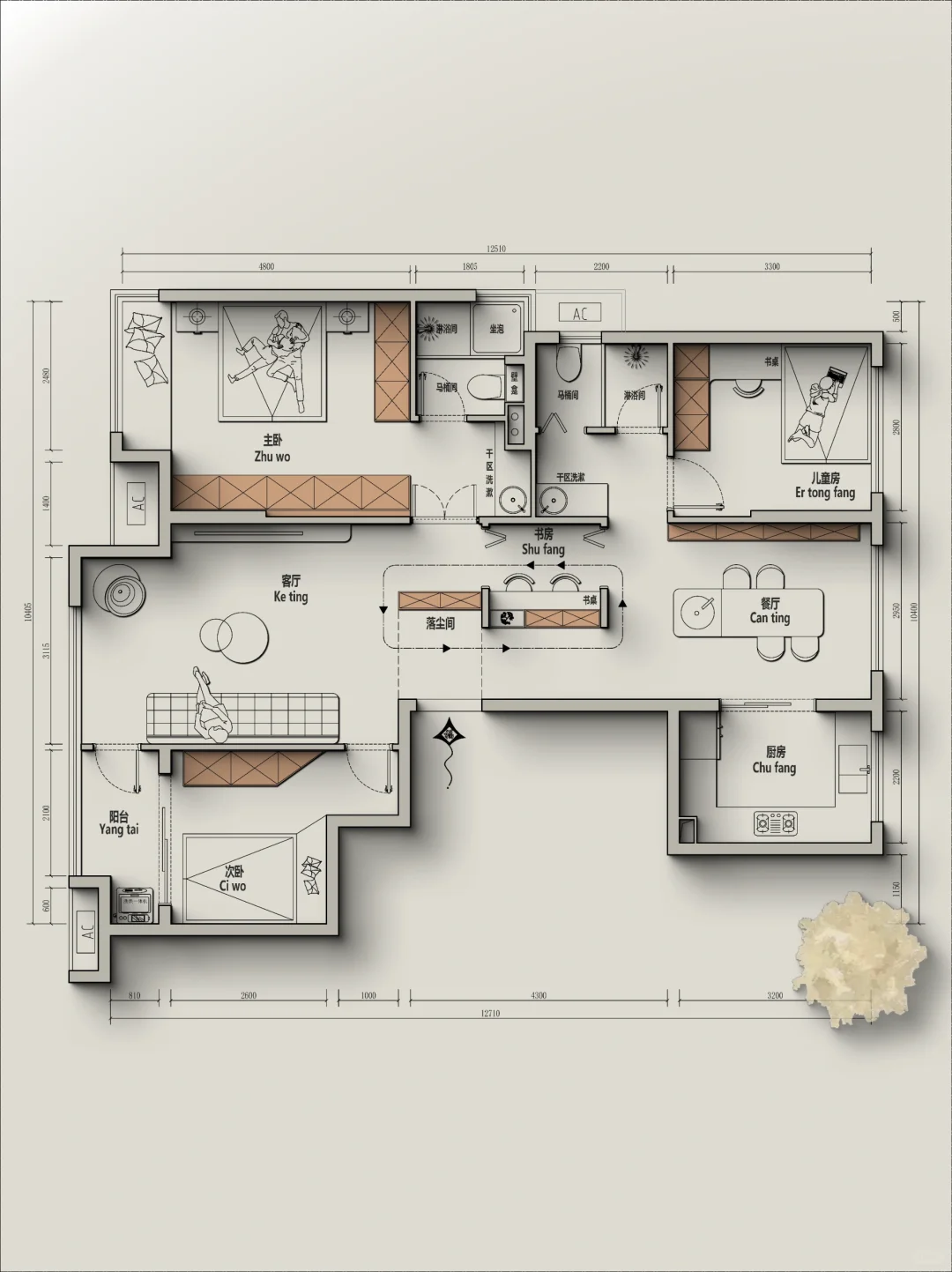 🍁户型改造丨97m²四叶草户型新增书房