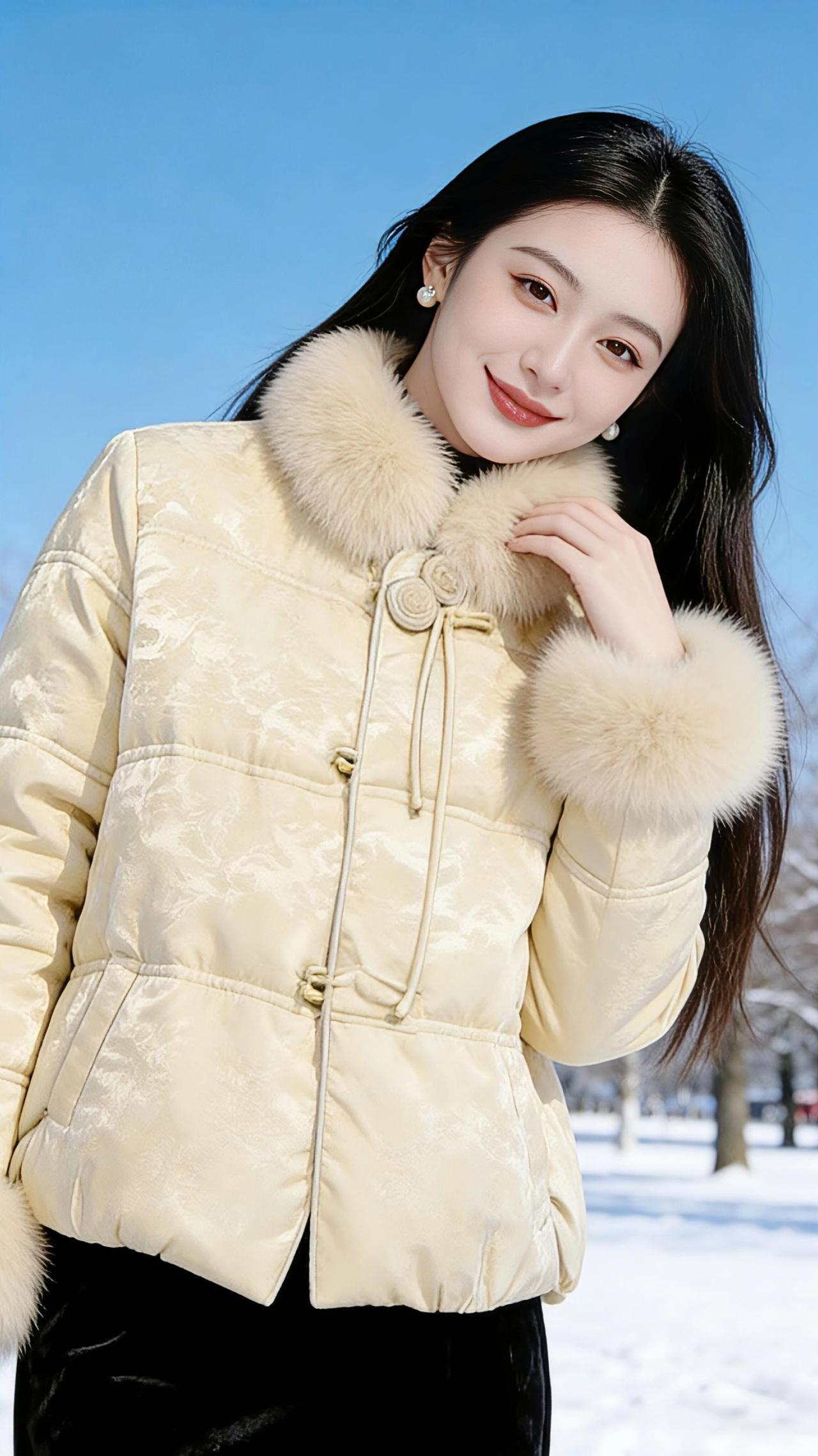 雪日温景
 
冬日的雪落满了郊野，蓝天像一块澄澈的琉璃，把天地衬得愈发清透。她立