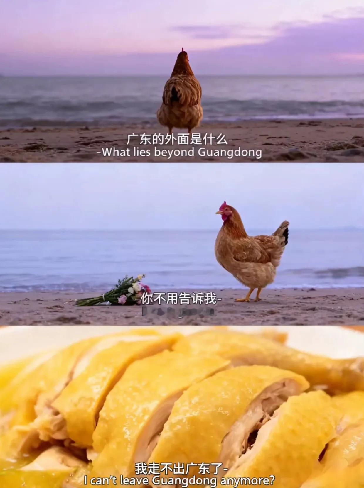 这很写实：“广东的外面是什么？”“你不用告诉我。”“我走不出广东”
很形象嘛[大
