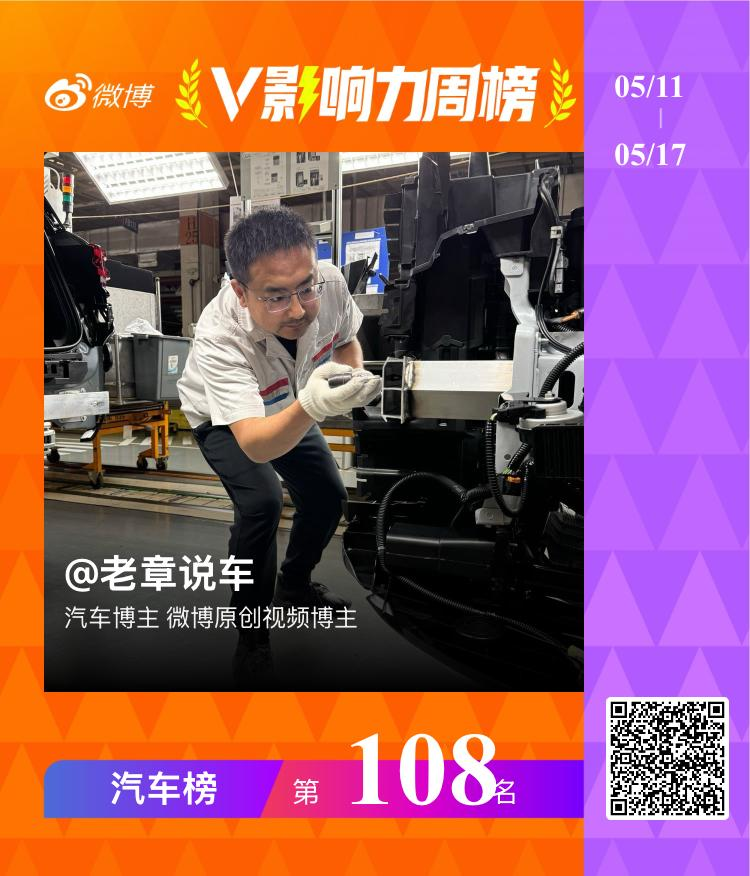 【V影响力榜 2026年第20周】「汽车周榜」揭榜啦！恭喜获得榜单前三名，恭喜成