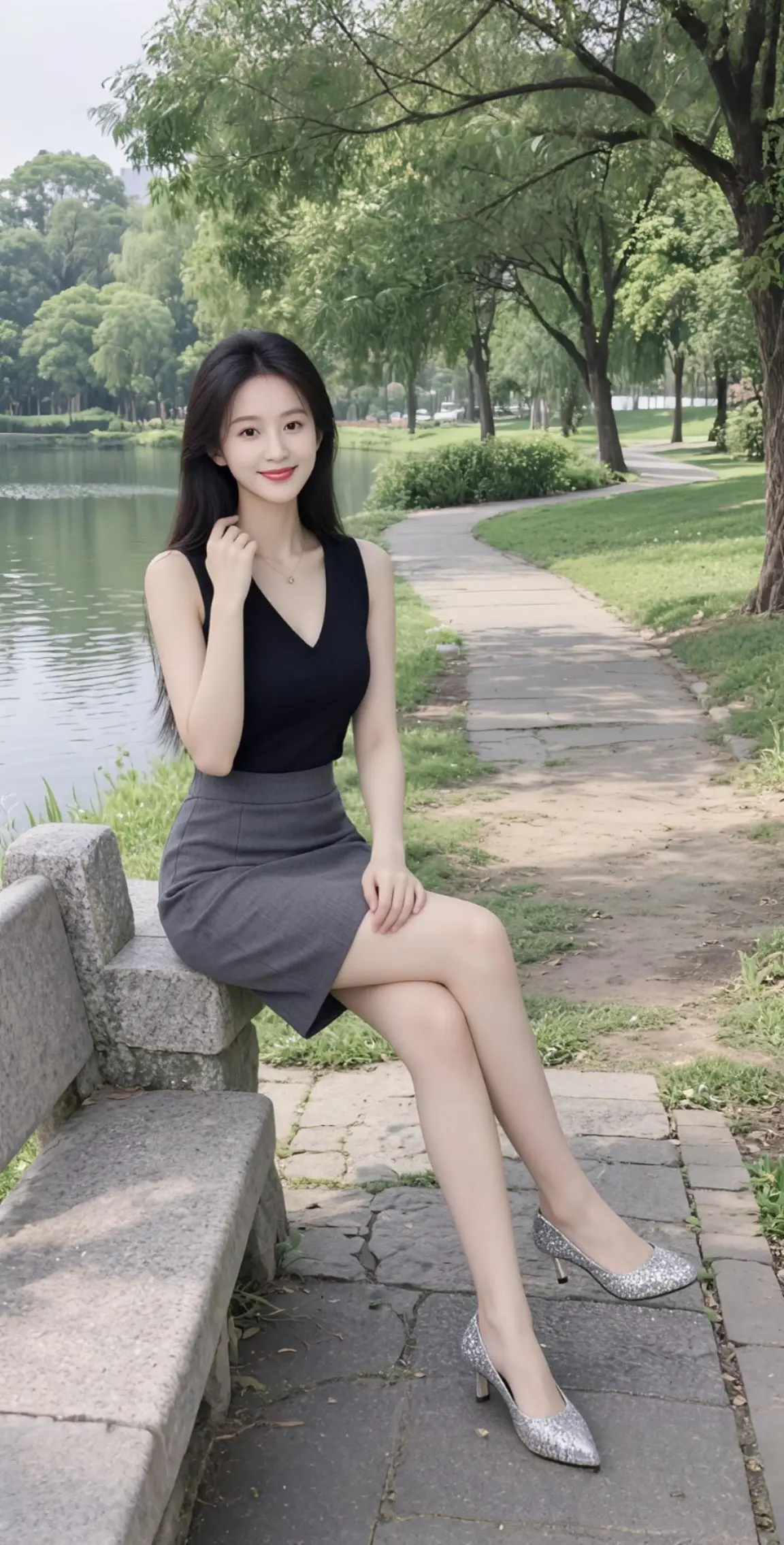 AI扩图 AI湖畔佳人