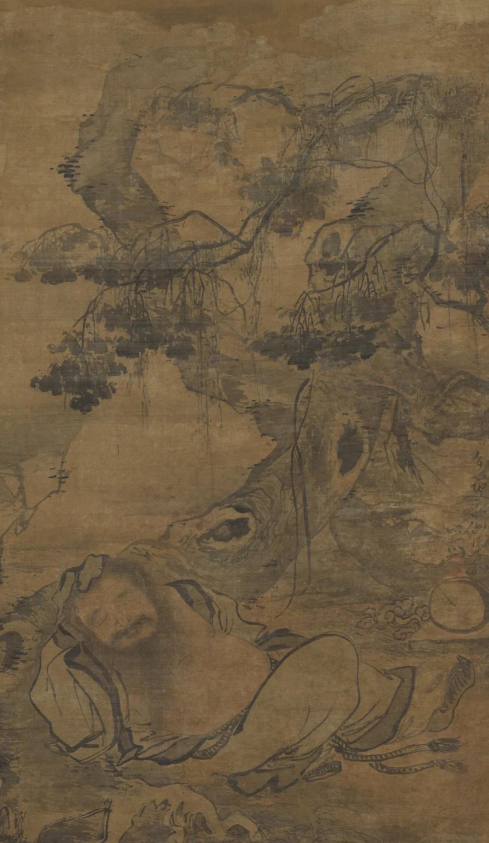 名画欣赏：
明 陈子和《古木酒仙图》
纵175.3厘米 横102.2厘米 
美国