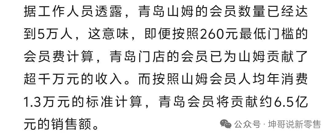 去年山姆付费会员达到1070万，销售额1400亿元，以此计算，那么青岛山姆每年营