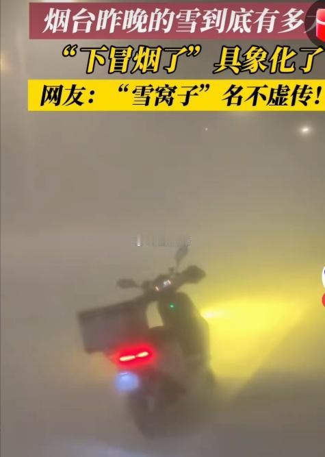 威海雪暴翻腾如烟，狂风卷起千堆雪。街道隐入白茫，车轮半埋，行人如跋涉云雾。清障车