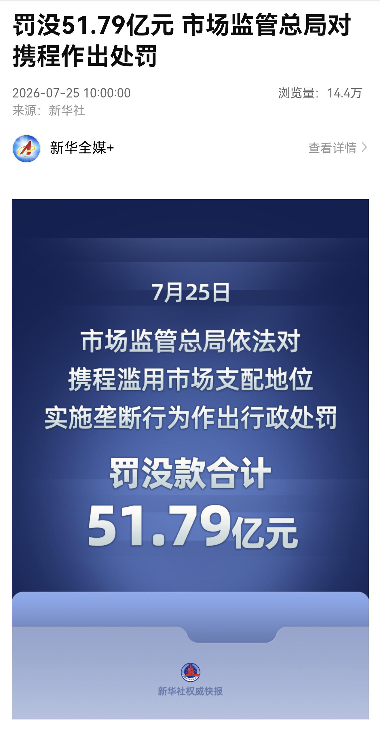 携程被罚51.79亿携程确实算垄断了 