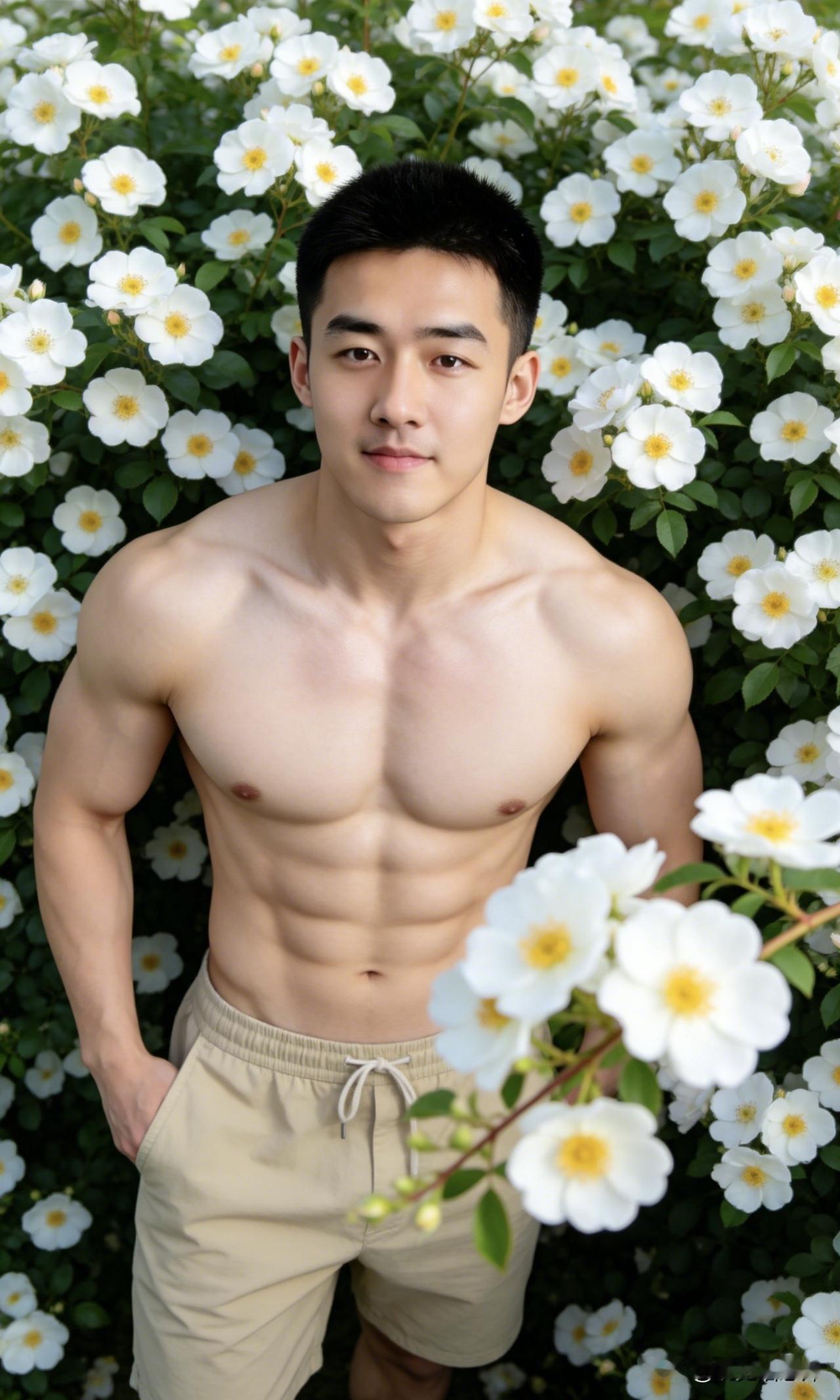 花儿与薄肌薄肌男孩 帅哥 男人