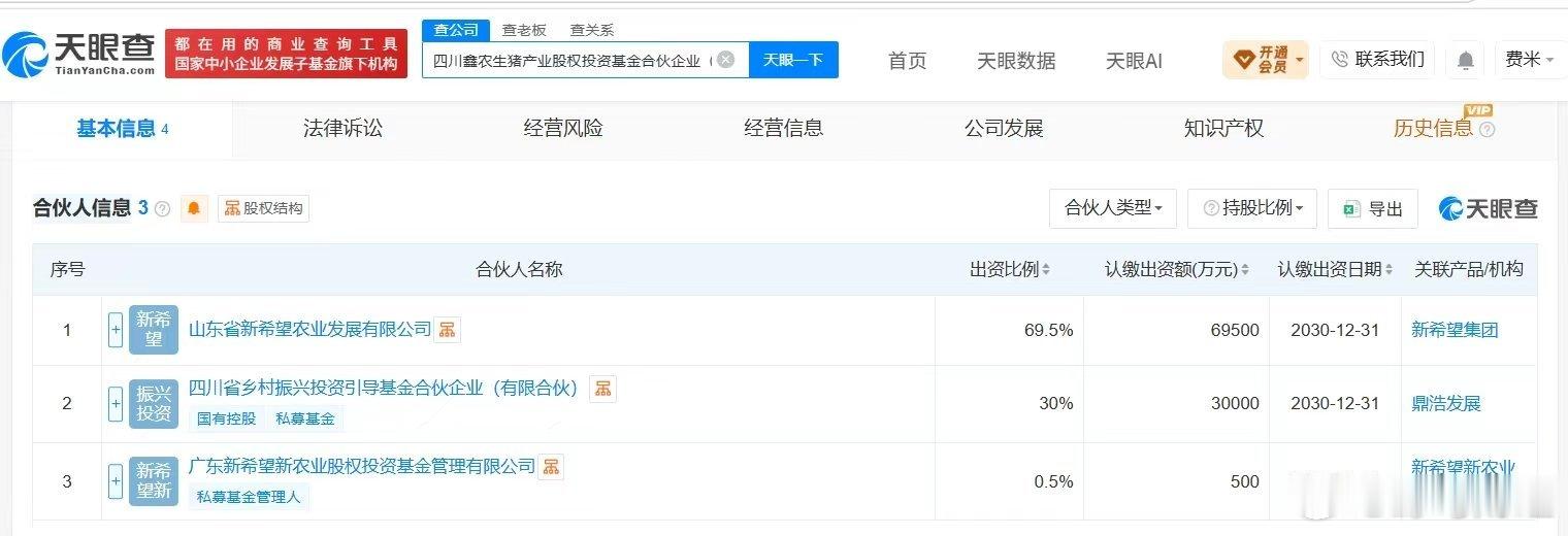 新希望等在四川成立生猪产业股权投资基金，出资额10亿 天眼查App显示，近日，四