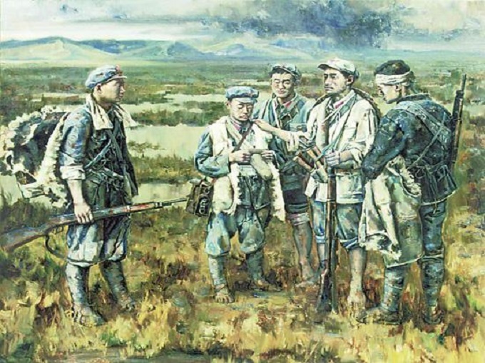 纪念红军长征胜利90周年征途微光雨夜借宿，一床棉被分两半。看完短片瞬间破防，三位