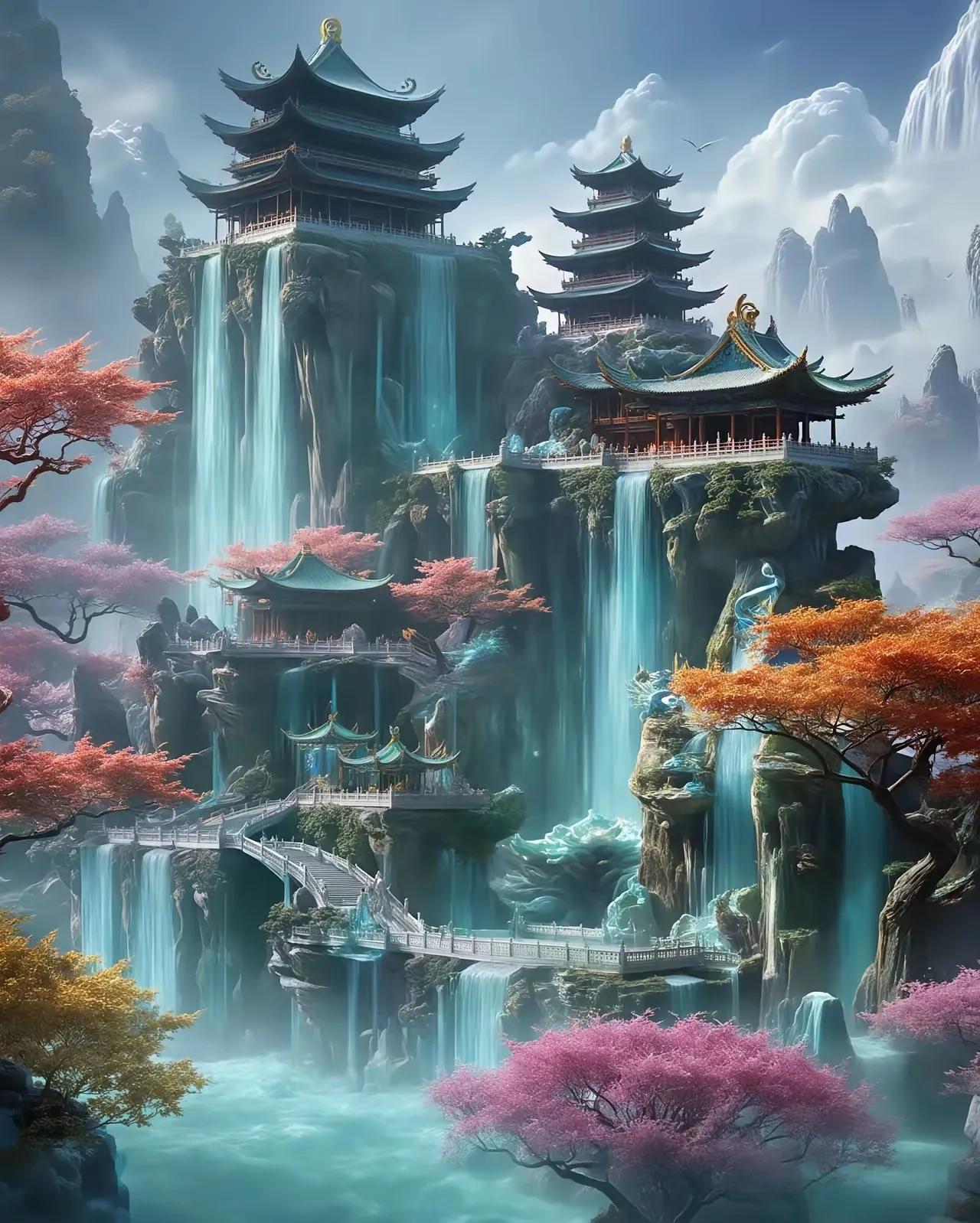 上联：一轮弯月映仙境
下联：两栋琼楼待客来
[微风][微风][微风][微风][微