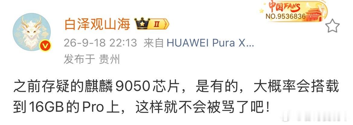 Pro版本的16G版本大概率搭载麒麟9050芯片，那绝对爆 ​​​