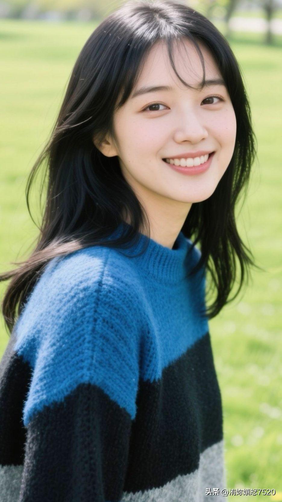 💐 春野为幕，蓝灰是晕开的云影，她的笑是把浪漫揉进呼吸的诗。春天的画像 初春治