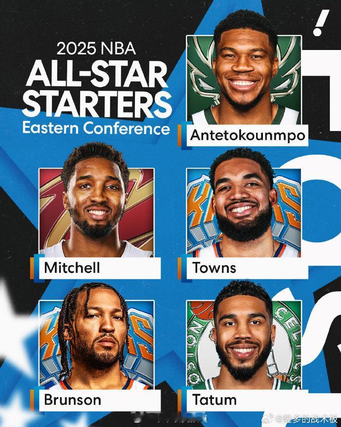 NBA全明星东部首发  NBA全明星西部首发 东部全明星首发：布伦森、米切尔、塔