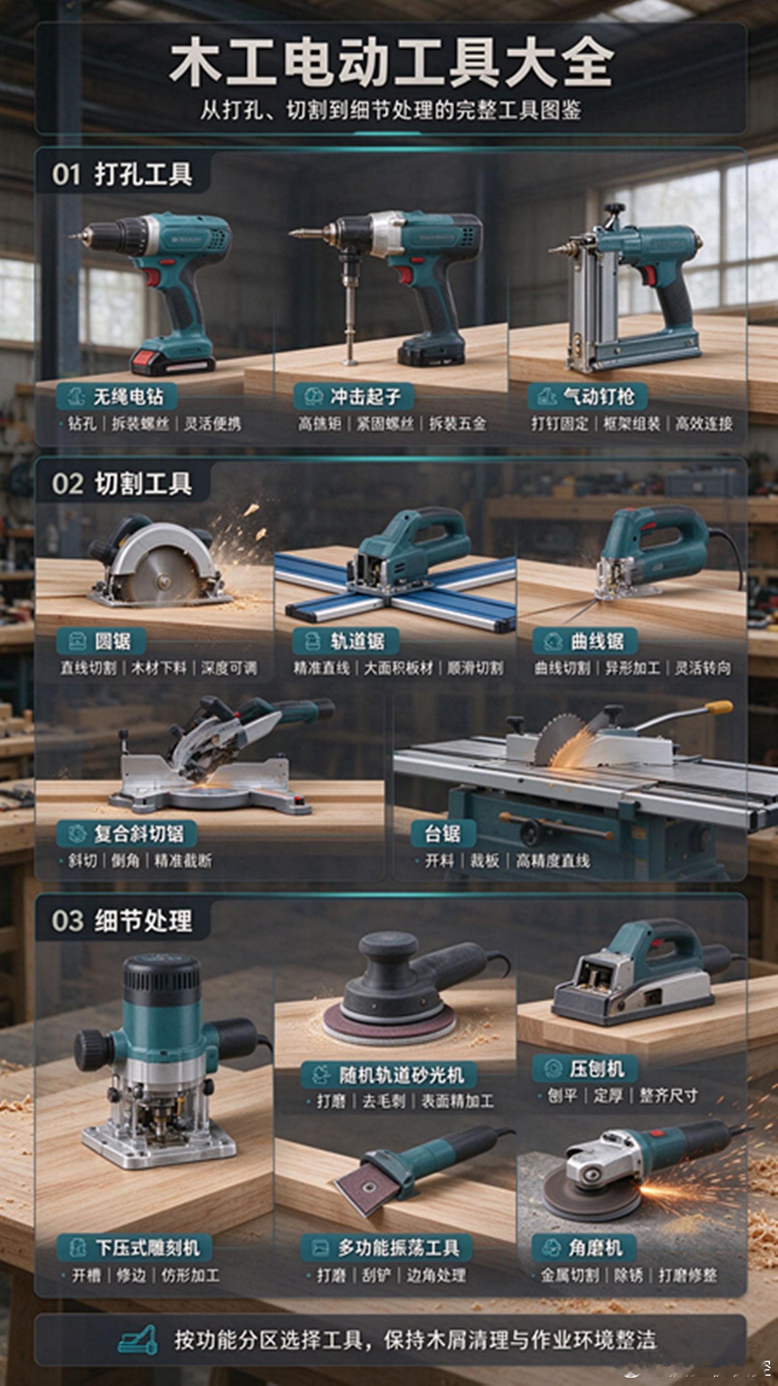 木工电动工具大全｜从打孔到细节 看它就行做木工/DIY，工具选对，事半功倍！今天