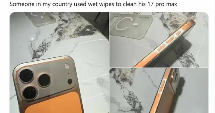 網友曝iPhone 17 Pro被濕巾擦掉色，星宇橙配色再現涂層問題