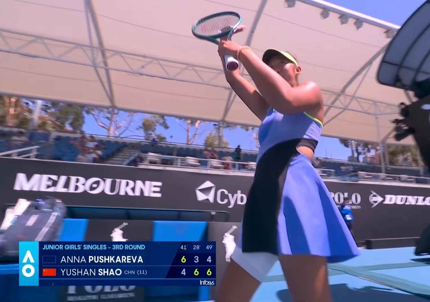 今早出战的中国两朵小花携手晋级澳网青少年组女单八强！🇨🇳孙心然 7-6(6)