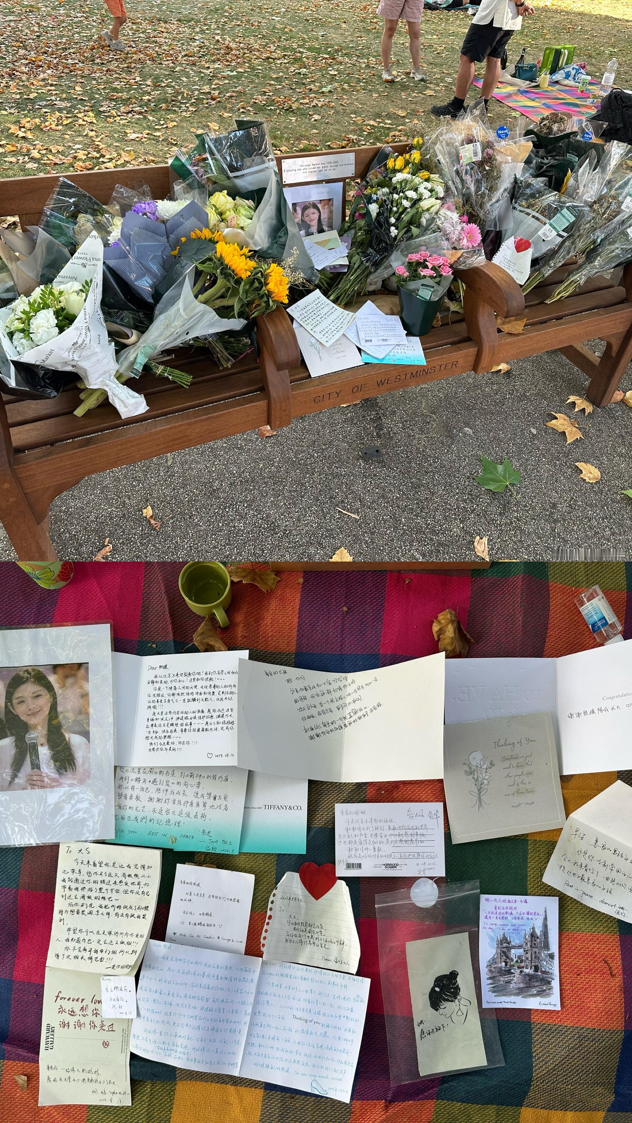 好多人去纪念长椅给大S送花💐留下写给大S的信💌 ​​​