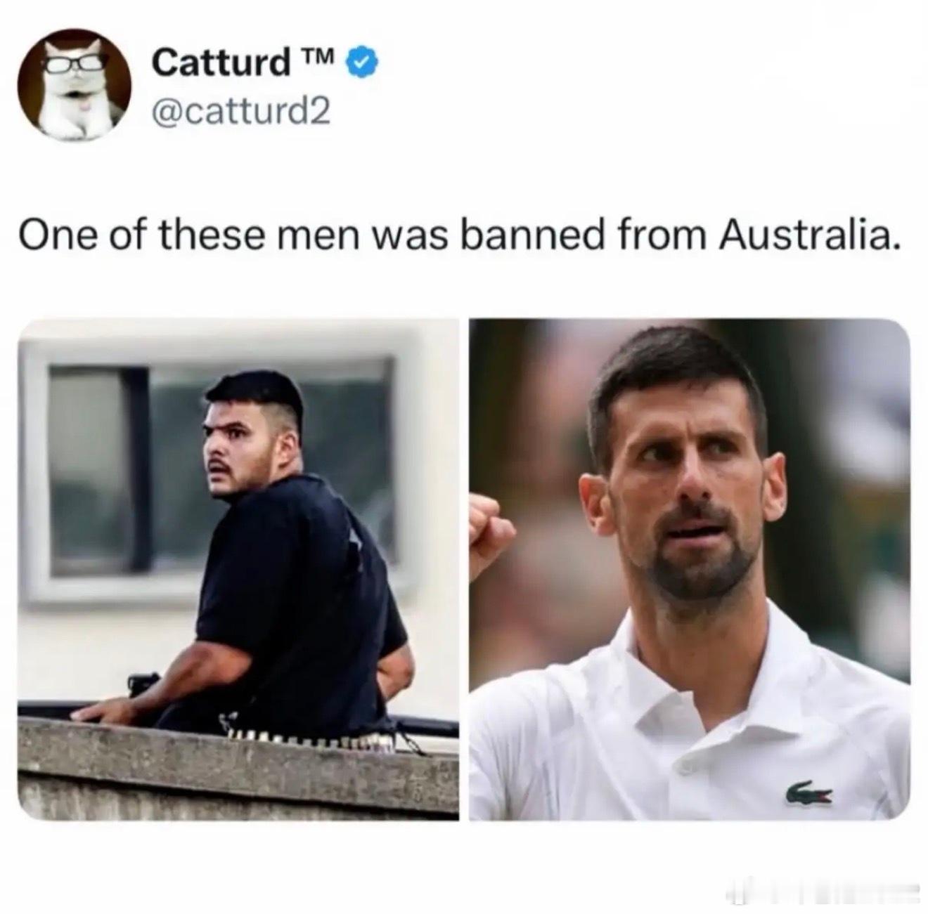 澳大利亚没有禁止左边这位伊斯兰恐怖分子入境，却禁止了右边这位著名网球选手入境，原