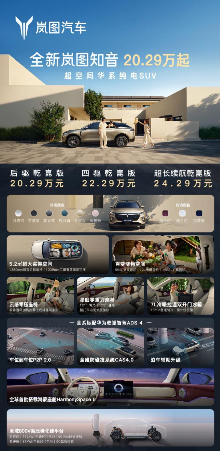 全新岚图知音 正式上市，20.29万起！！！全系标配800V高压平台，全球首批同