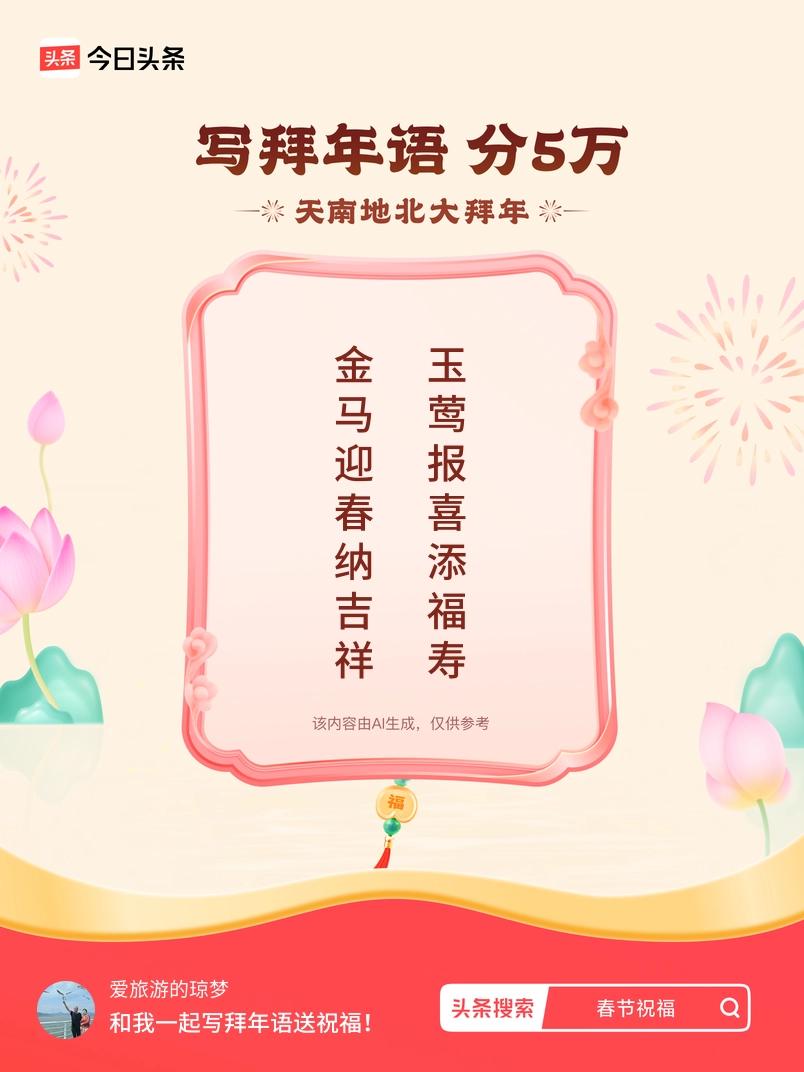 写拜年语送祝福新春拜年送祝福！我的祝福是：“金马迎春纳吉祥，玉莺报喜添福寿”！快