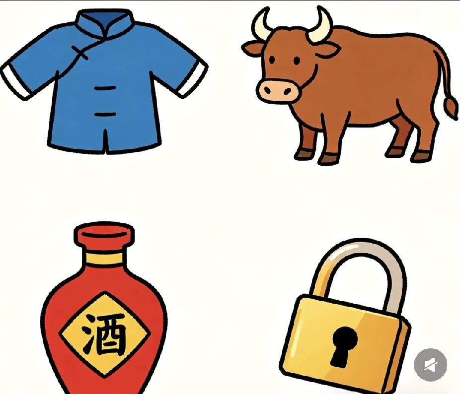 看图猜成语：衣服+牛+酒+锁，答案是什么？