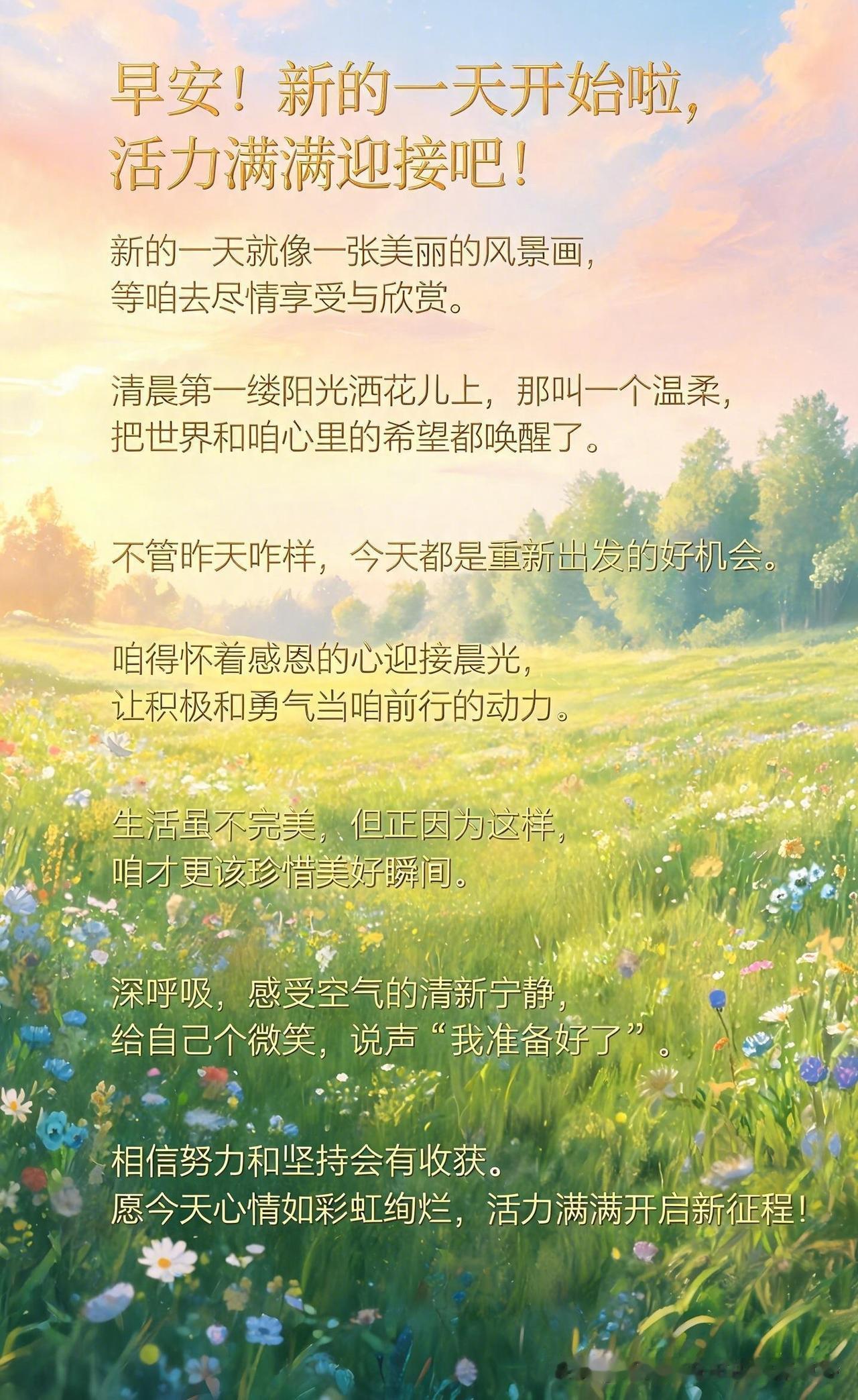 早安！新的一天开始啦，活力满满迎接吧！这字仿佛自带光芒，一下就照亮了心情。新的一