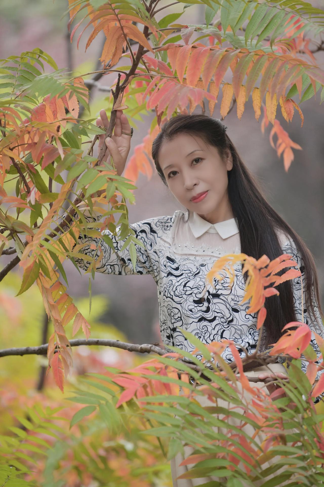 金秋十月，枫叶正红时节。#秋景美人欢笑# #晚秋写真# #秋天很适合拍照# #季