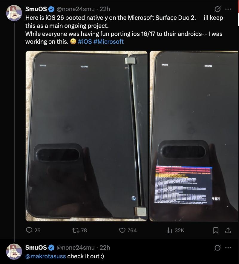 【铺路铺到苹果家：开发者成功令微软 Surface Duo 2 运行 iPadO