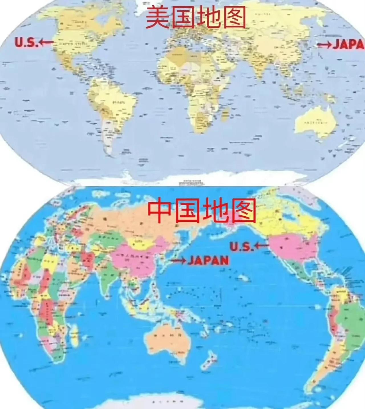 终于知道为什么美国人支持日本核污水排海！
第1张：美国人眼里的世界地图
第2张：