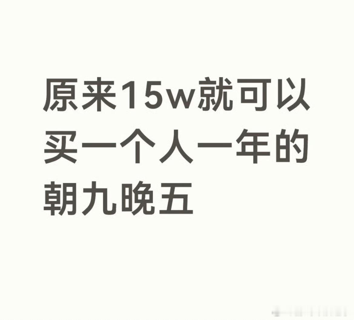 15万就能买一个人一年的朝九晚五其实根本不用15万5万就够了甚至5万都不用 