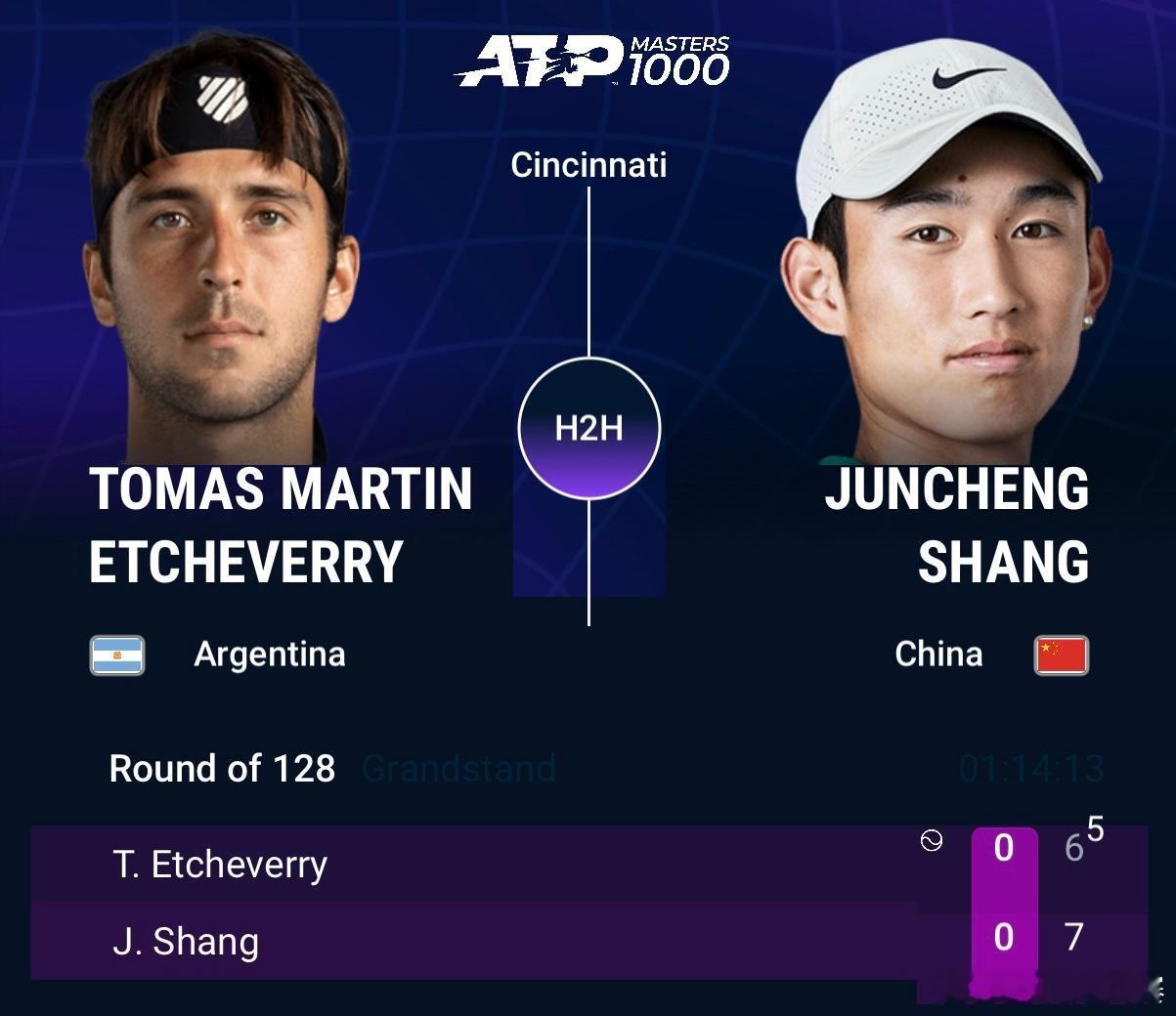 商竣程先拿一盘👊ATP1000 辛辛那提大师赛首轮，克服抢七0-4的不利局面，