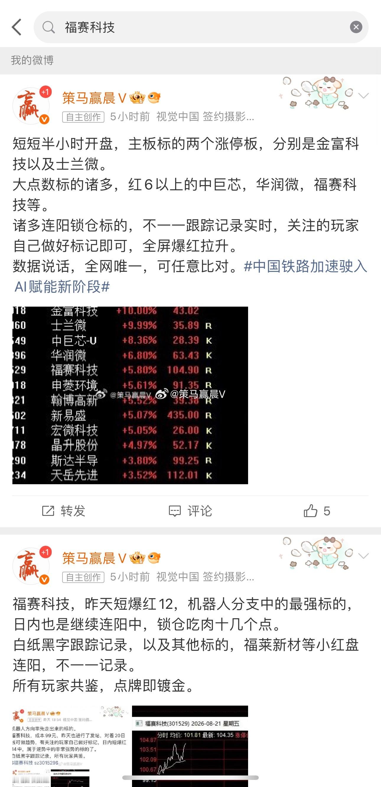 福赛科技，日内最终报收红8，昨天大涨红12，两个交易日20个点的空间拉升。 锁仓