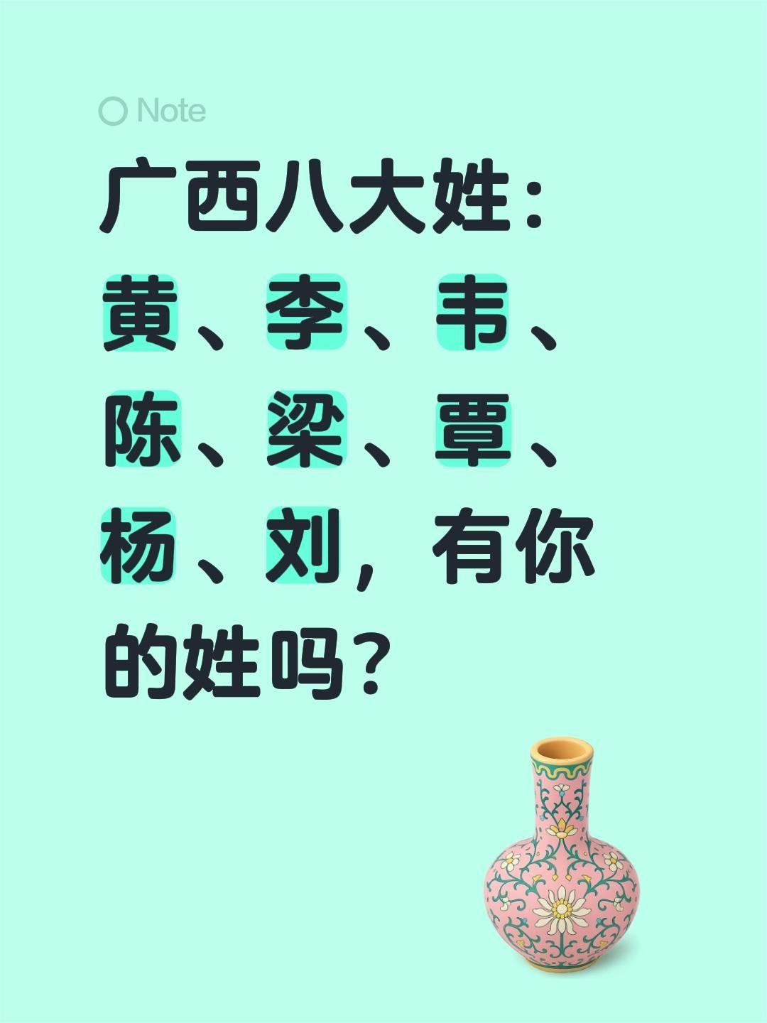 广西八大姓：黄、李、韦、陈、梁、覃、杨、刘，有你的姓吗？广西