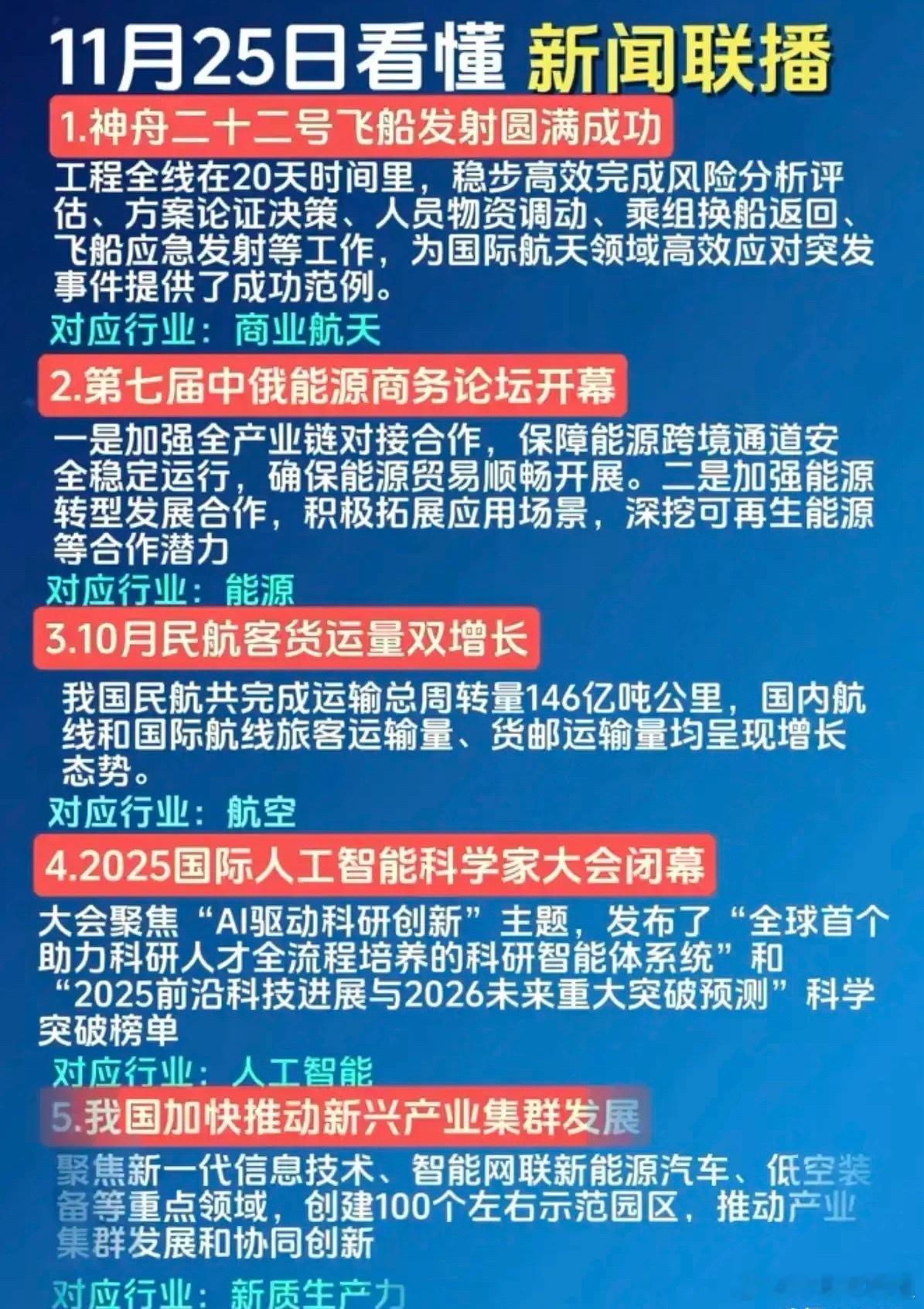 新闻利好板块梳理分析！这五条新闻对应的商业航天、能源、航空、人工智能、新质生产力