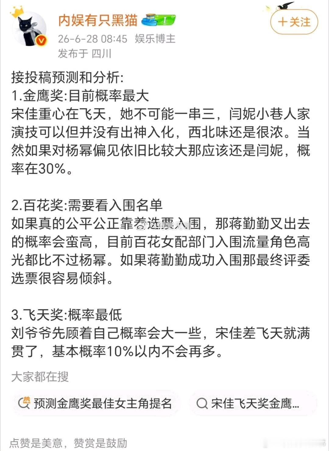 杨幂金鹰视后二封，感觉杨幂金鹰视后还是有很大希望的 