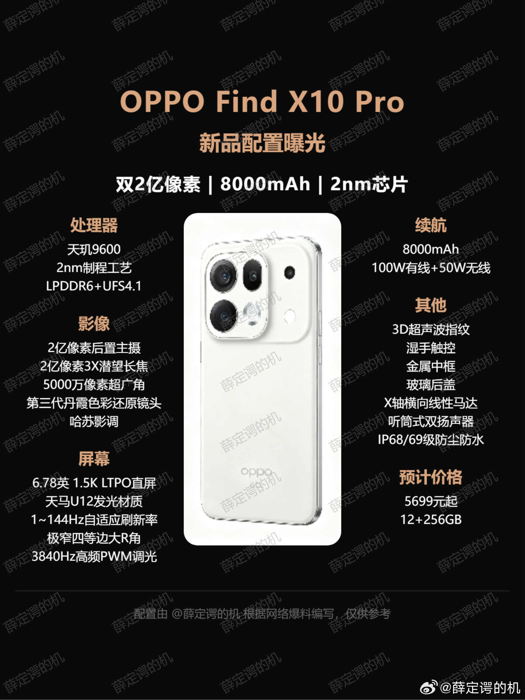 OPPO Find X10 Pro，双2亿+天玑9600双潜望没了，改双2亿了，