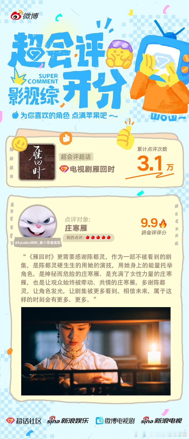 影视综超话超会评开分 [早八][早八]恭喜以下uu们为影视综超会评贡献的优质内容