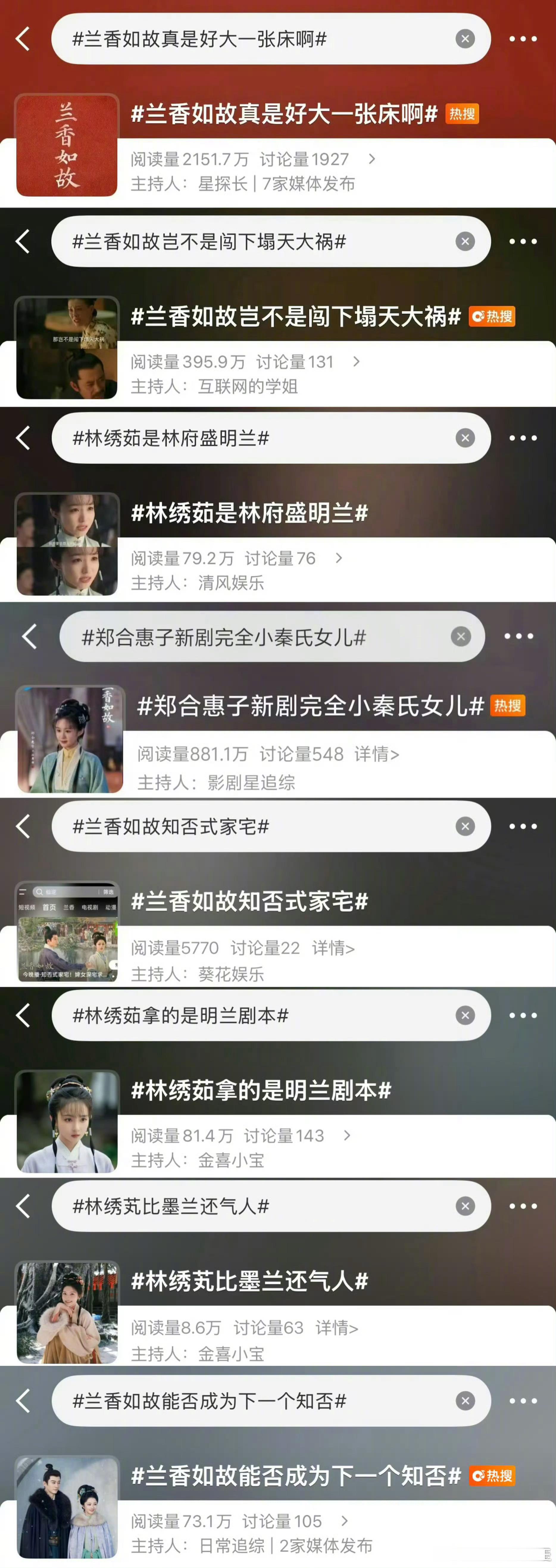 《兰香如故》我正在追， 《知否》更是看了好几遍，说实话，除了都是宅斗题材之外，这