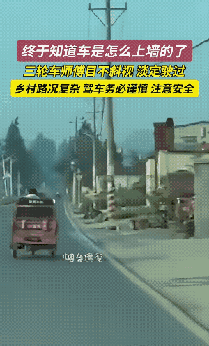 黑车司机表演绝技，一个神龙摆尾，直接上墙！
三轮车司机见多识广，目不斜视，连扭头