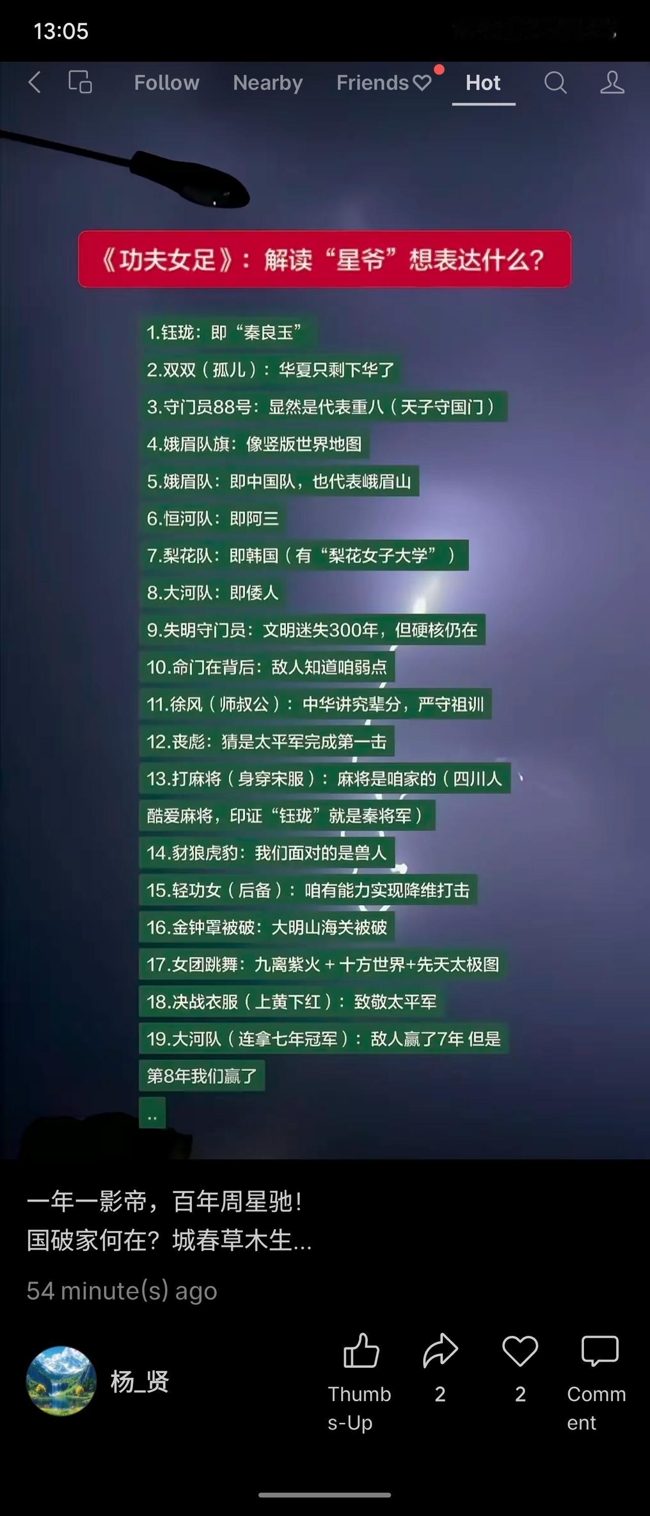 将《功夫女足》中的角色、队名、数字等元素逐一对应进行历史隐喻解读：峨眉队代表中国