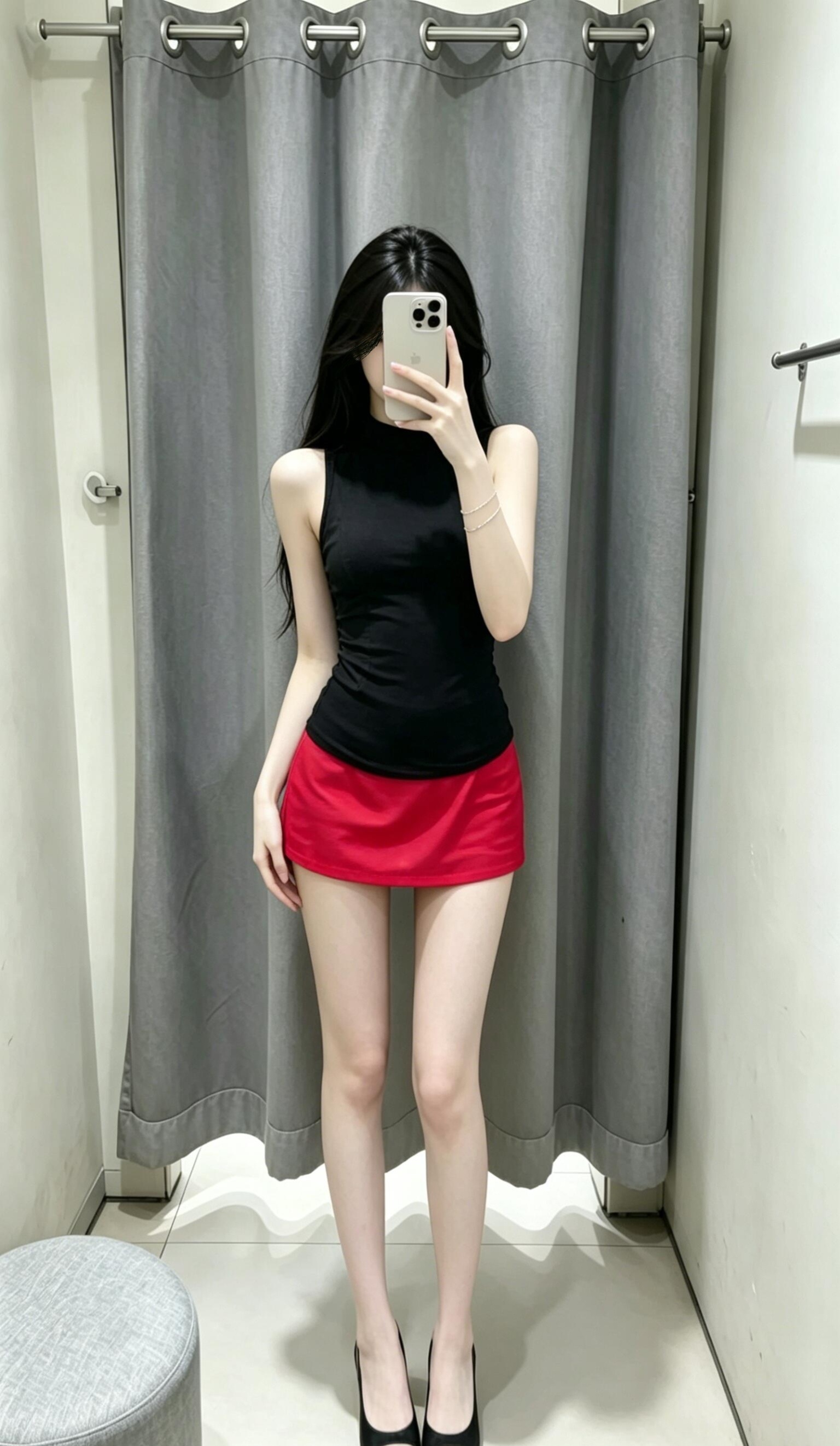 姐妹们！红裙黑t要美死我了 ！！ 
